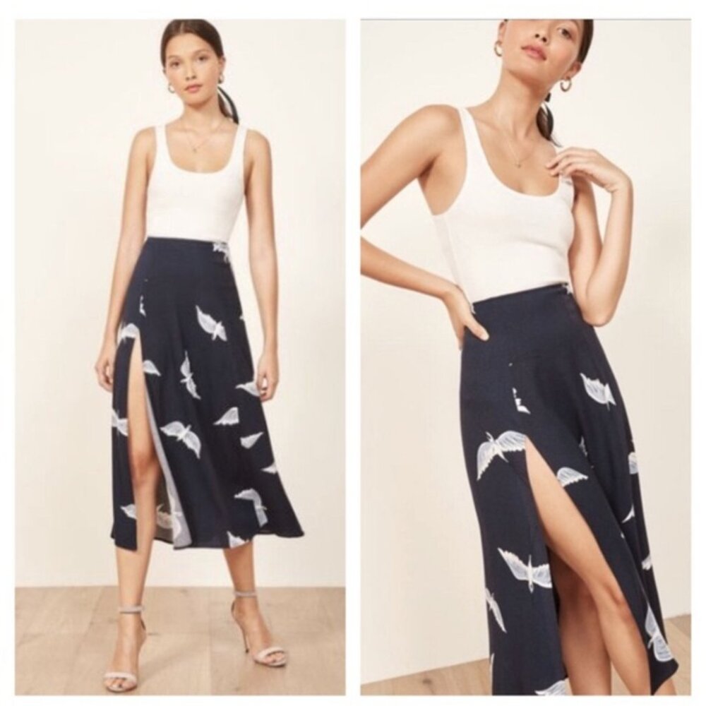 Reformation Zoe Skirt in Sparrow Print